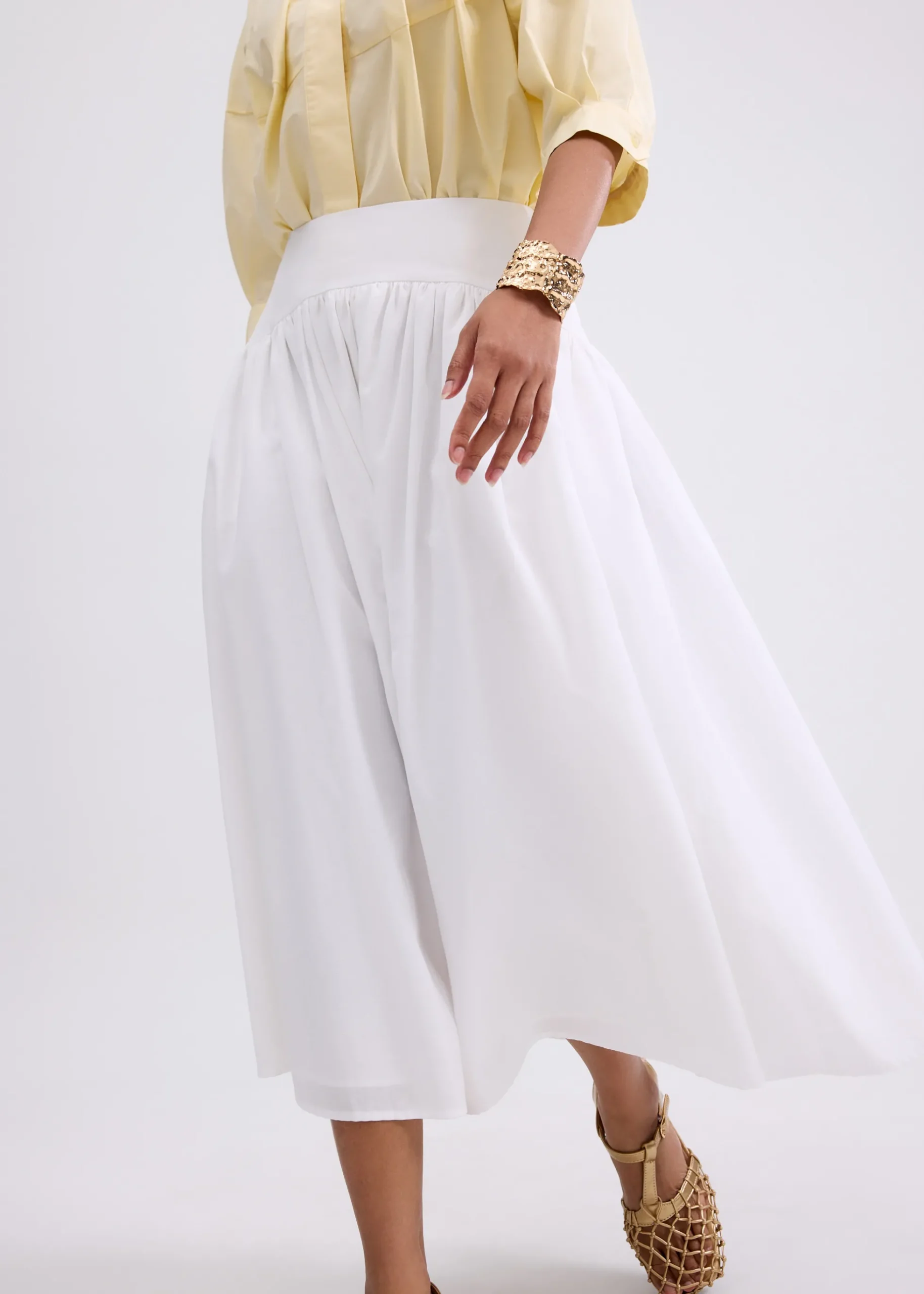 Cotton High Waist Flare Midaxi Skirt