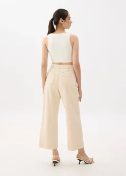 Cotton High Waist Straight Leg Pants