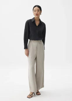 Cotton Lace Trim Collared Shirt