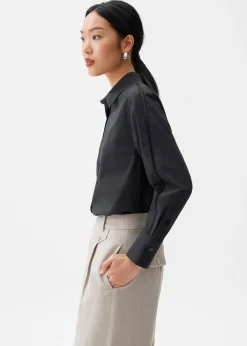 Cotton Lace Trim Collared Shirt