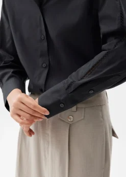 Cotton Lace Trim Collared Shirt