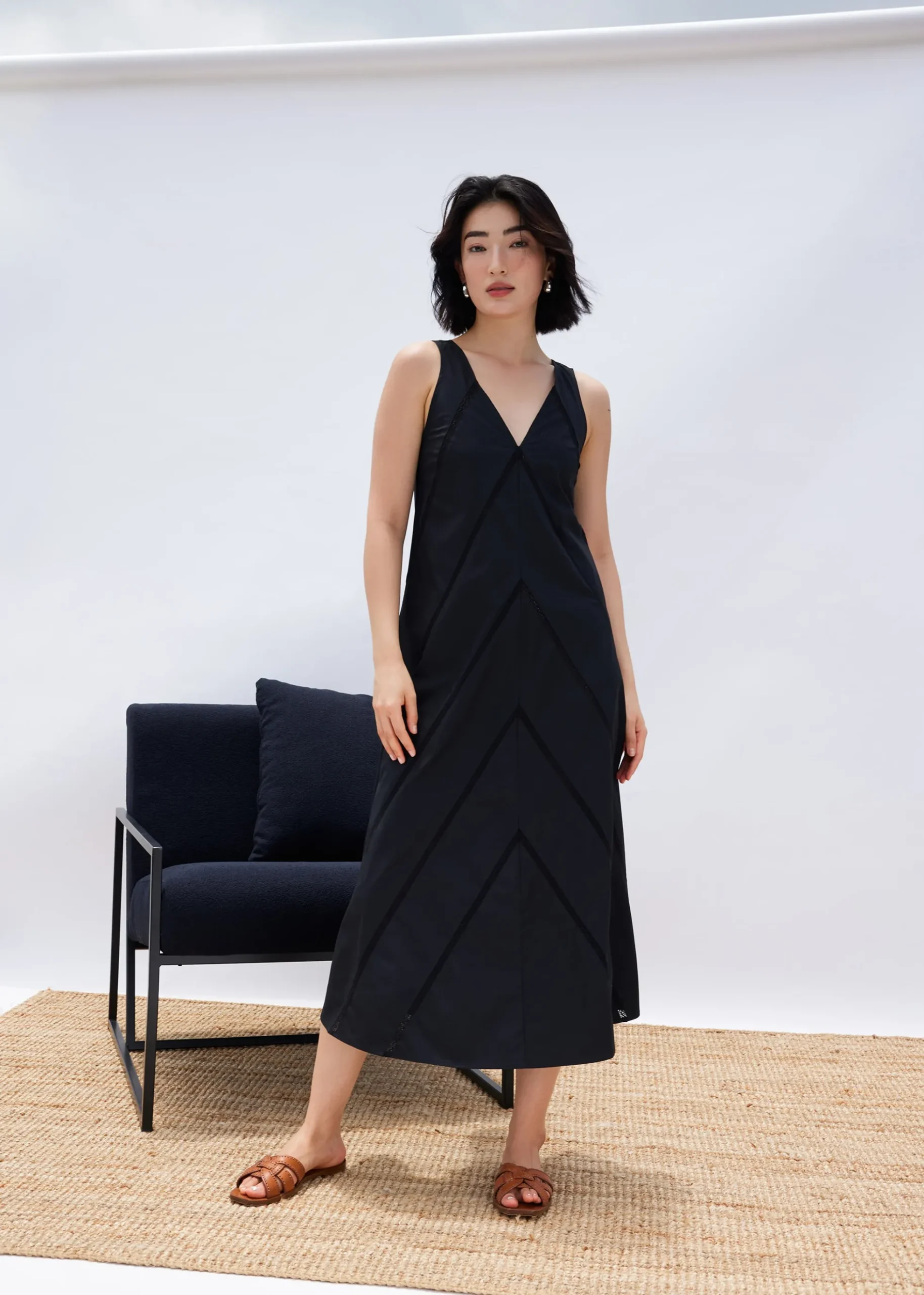 Cotton Lace Trim Trapeze Midaxi Dress