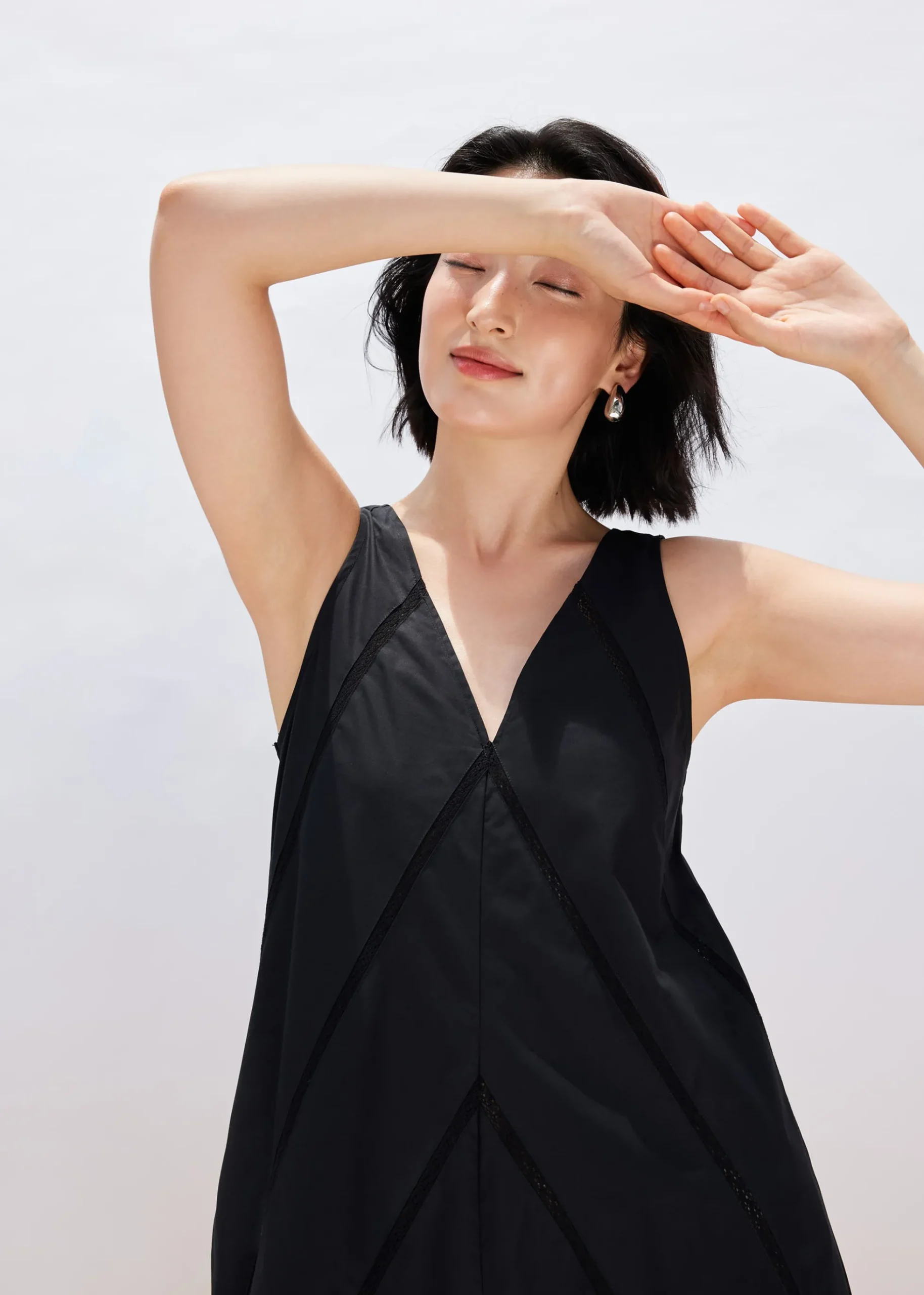 Cotton Lace Trim Trapeze Midaxi Dress
