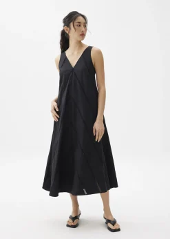 Cotton Lace Trim Trapeze Midaxi Dress