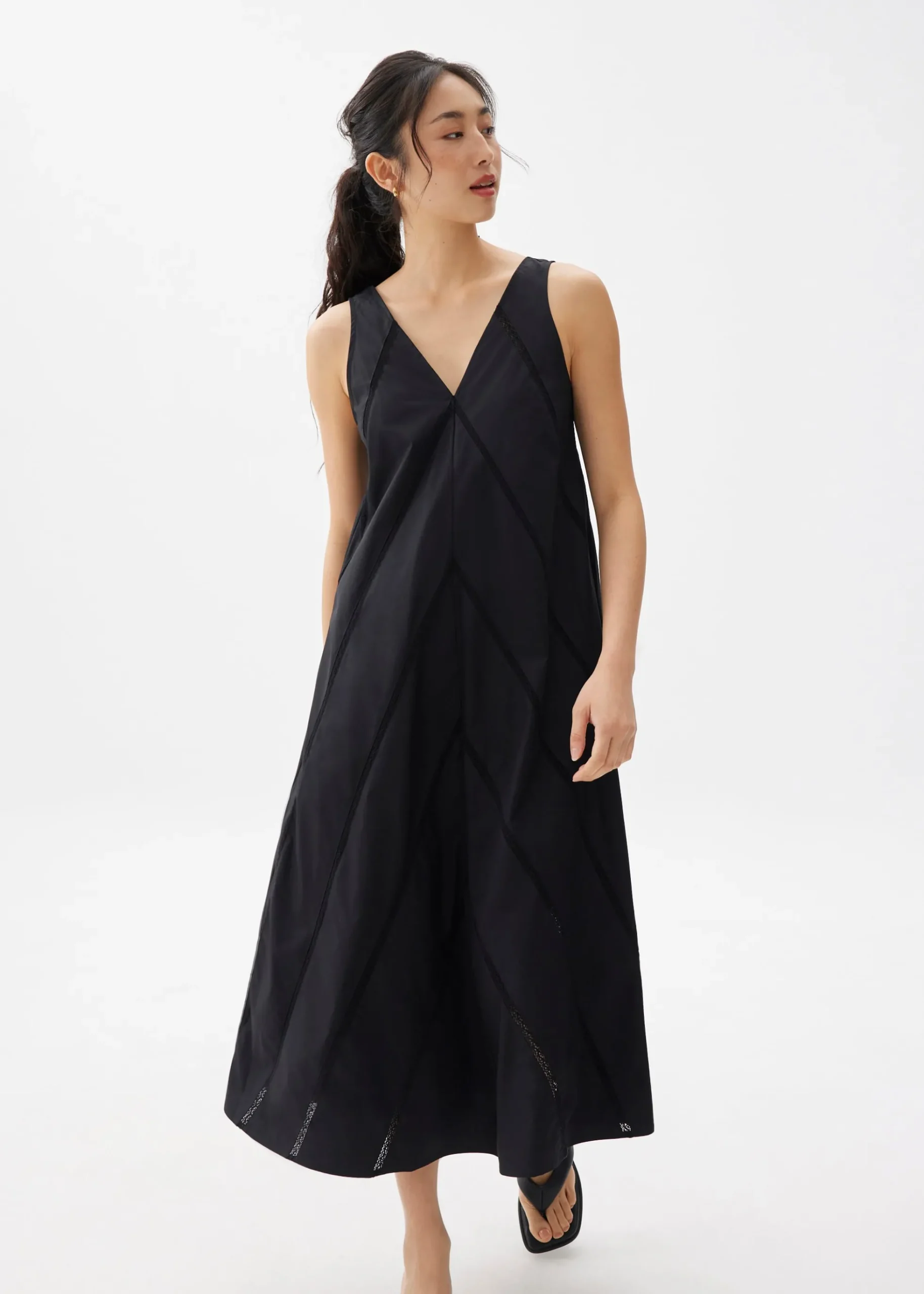 Cotton Lace Trim Trapeze Midaxi Dress