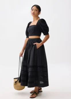 Cotton Puff Sleeve Fitted Crop Top