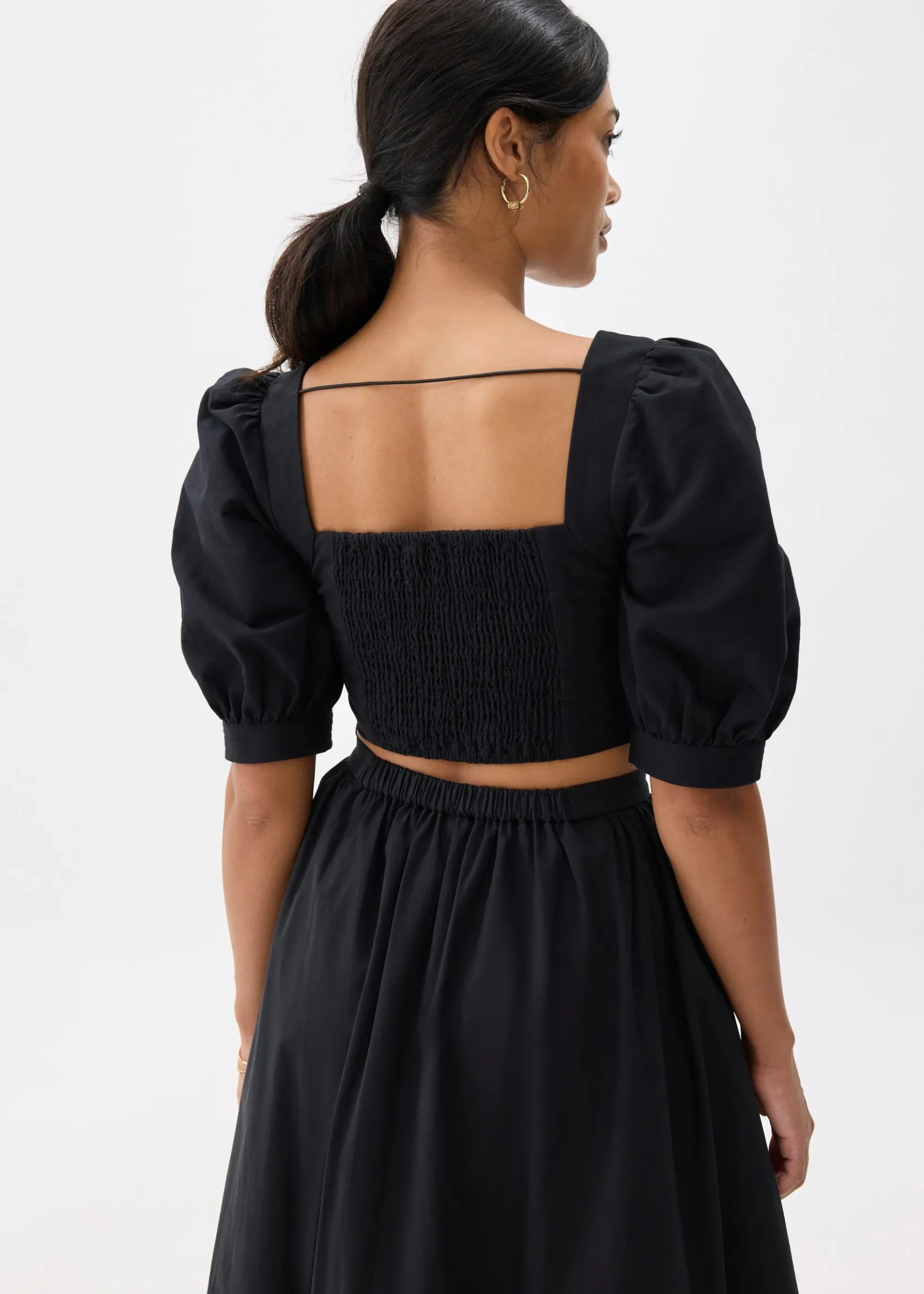 Cotton Puff Sleeve Fitted Crop Top