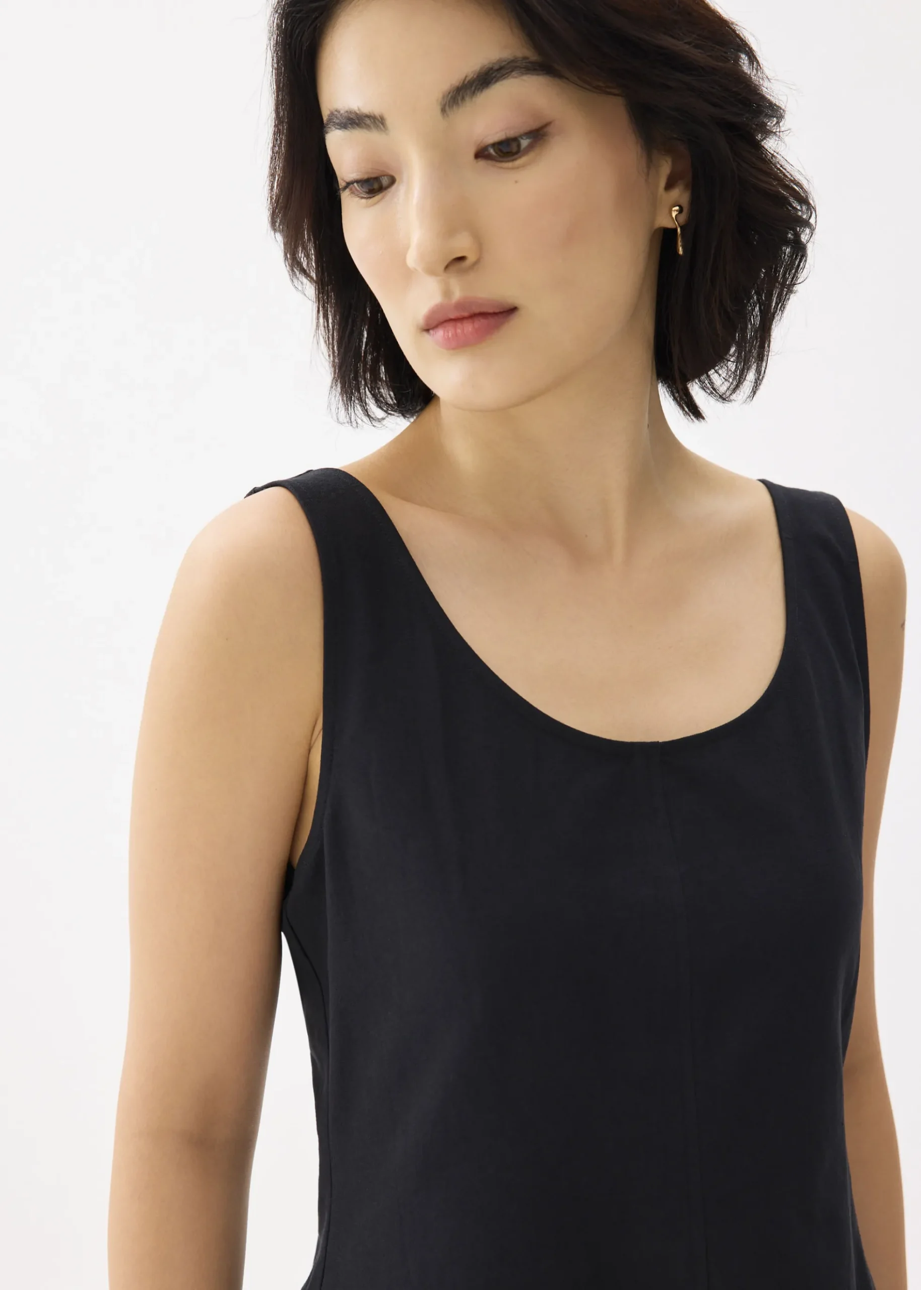 Cotton Scoop Neck Swing Midi Dress