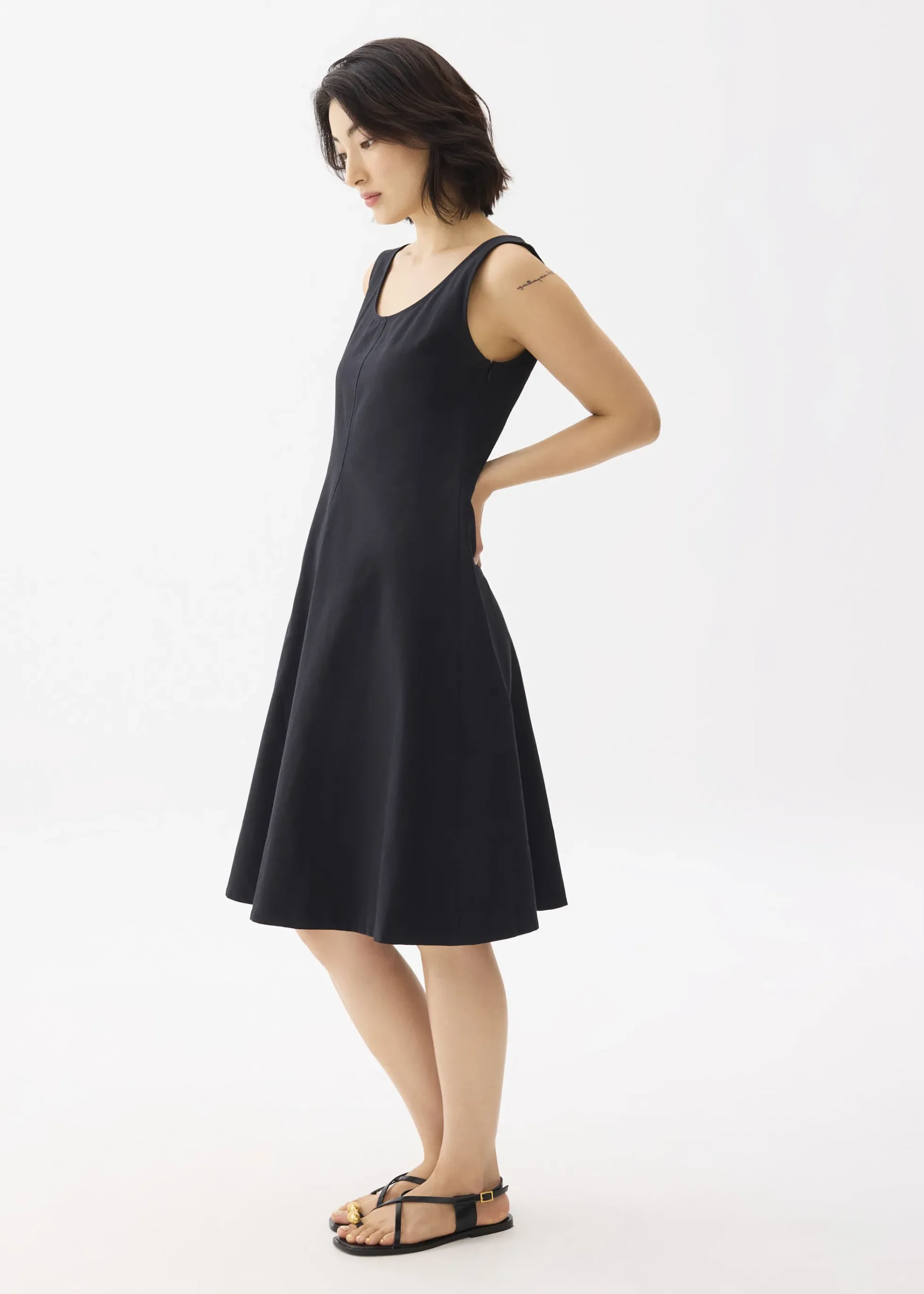 Cotton Scoop Neck Swing Midi Dress