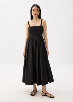 Cotton Smocked Fit & Flare Maxi Dress