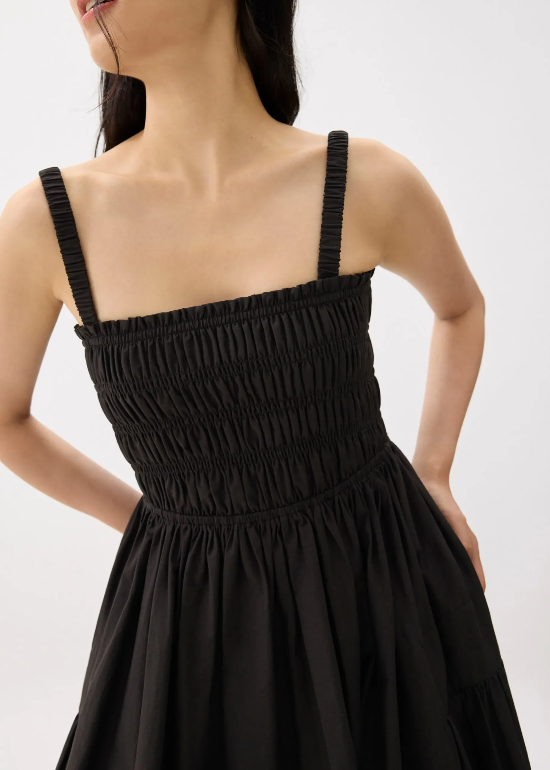 Cotton Smocked Fit & Flare Maxi Dress