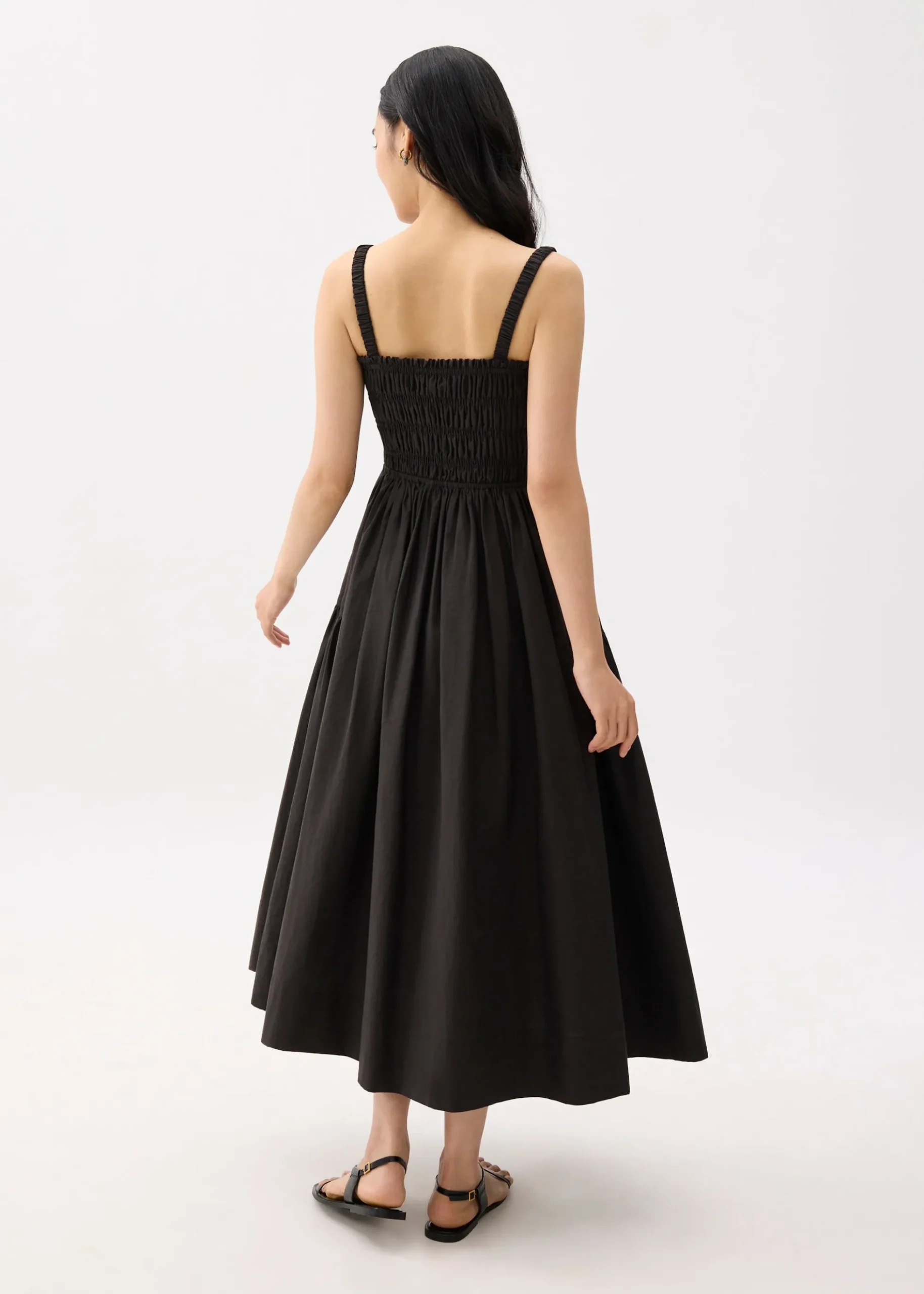 Cotton Smocked Fit & Flare Maxi Dress