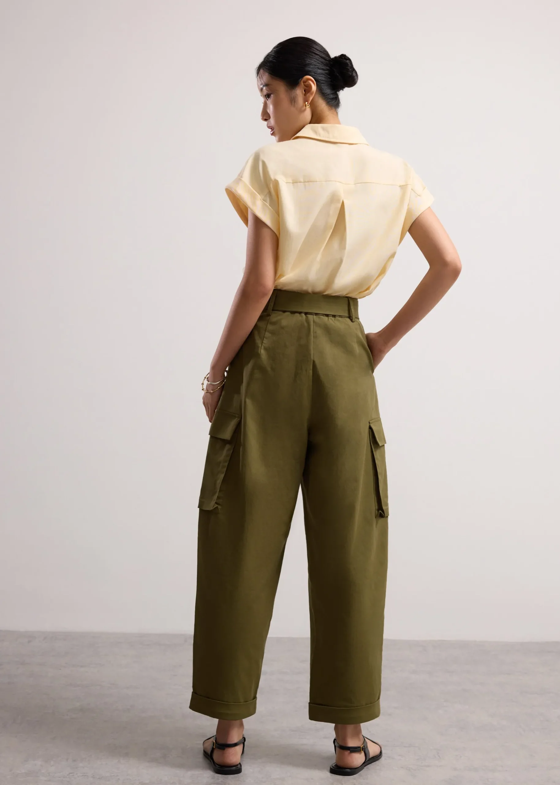 Cotton Twill High Waist Barrel Utility Pants