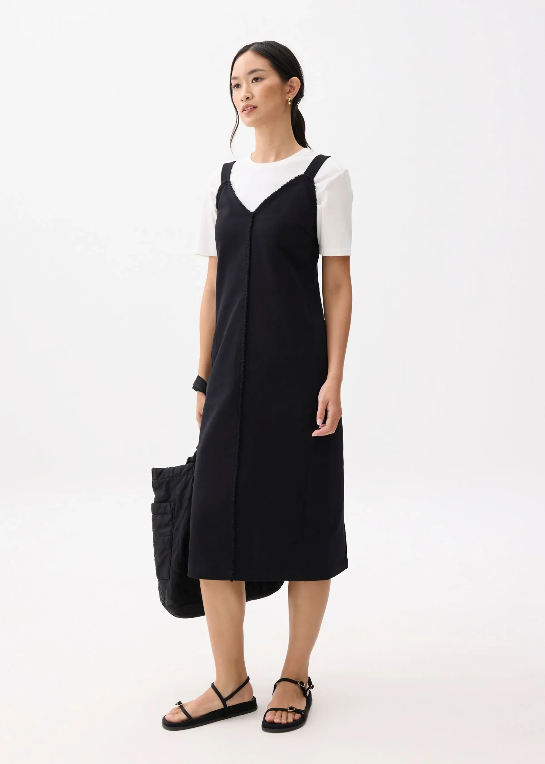 Cotton V-neck Column Midi Dress