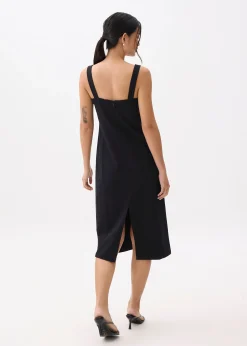 Cotton V-neck Column Midi Dress