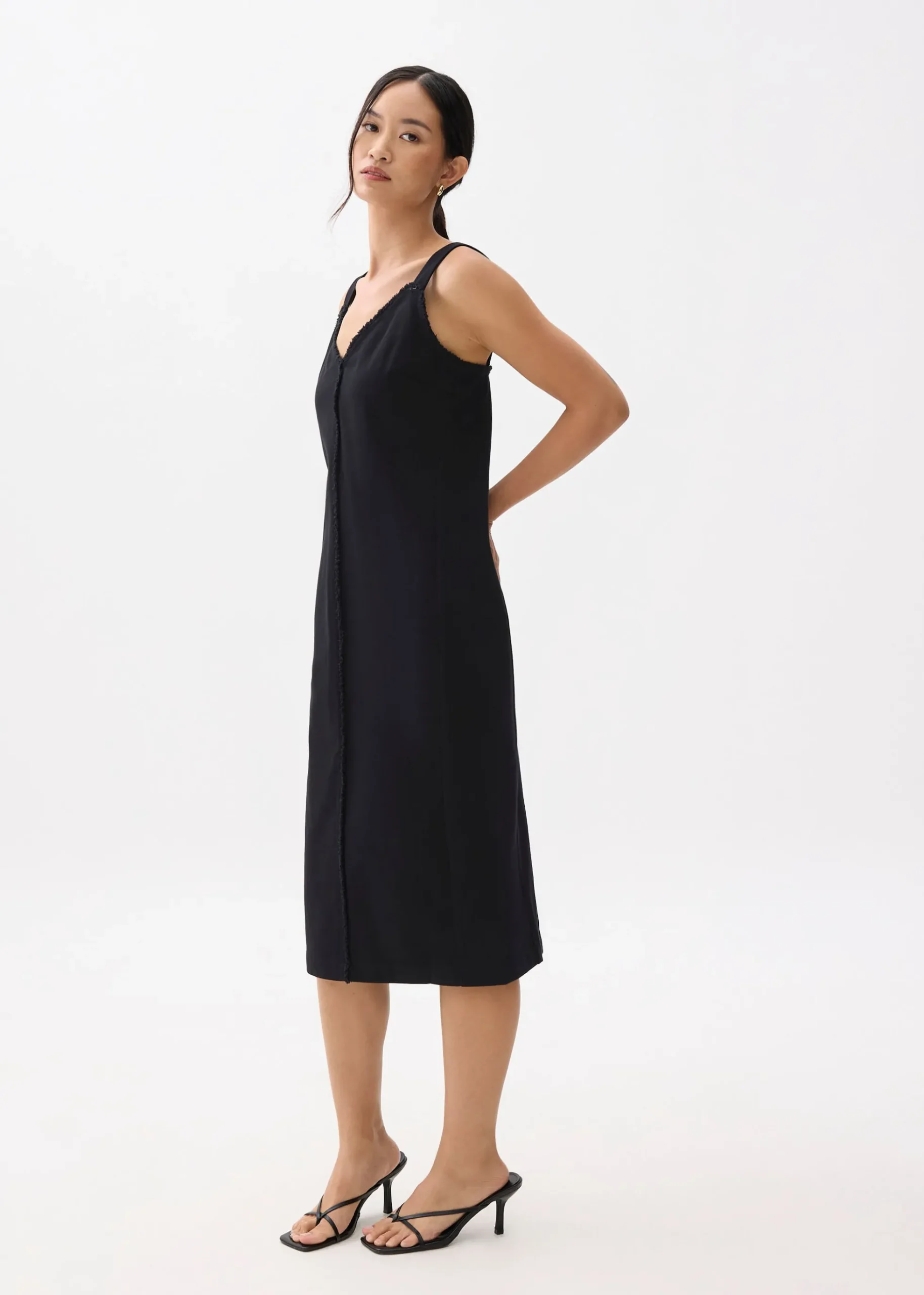 Cotton V-neck Column Midi Dress