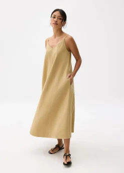 Cotton V-neck Trapeze Midaxi Dress