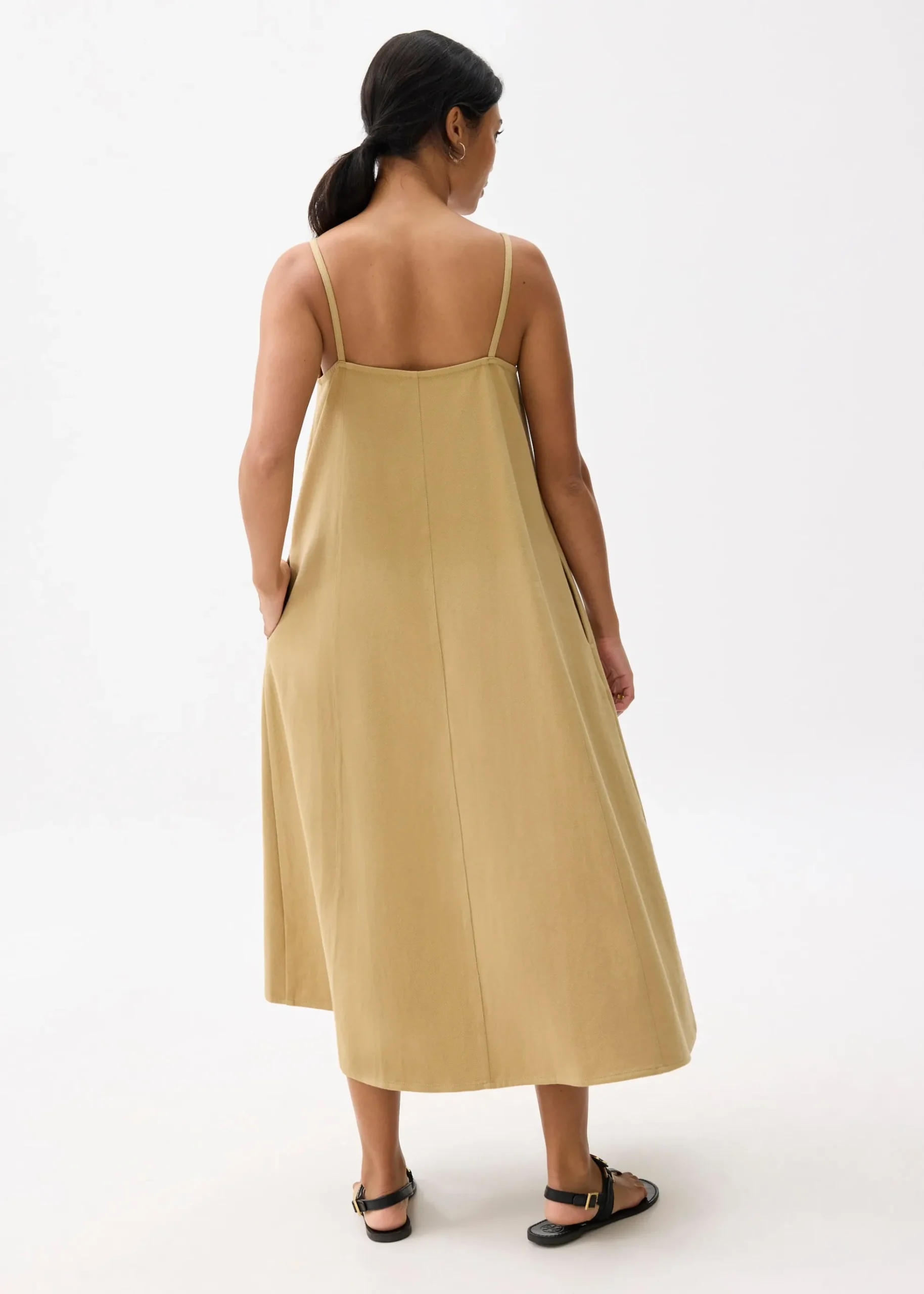 Cotton V-neck Trapeze Midaxi Dress