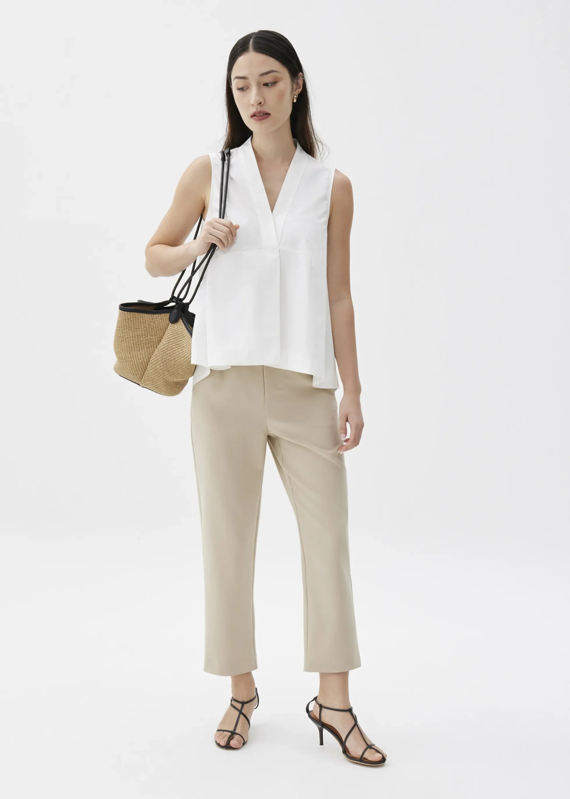 Cotton V-neck Trapeze Shell Top