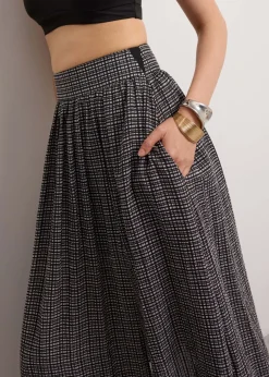 Crinkled Check Lyocell High Waist Flare Midaxi Skirt