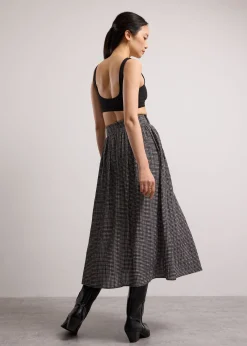 Crinkled Check Lyocell High Waist Flare Midaxi Skirt