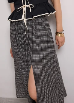 Crinkled Check Lyocell High Waist Flare Midaxi Skirt