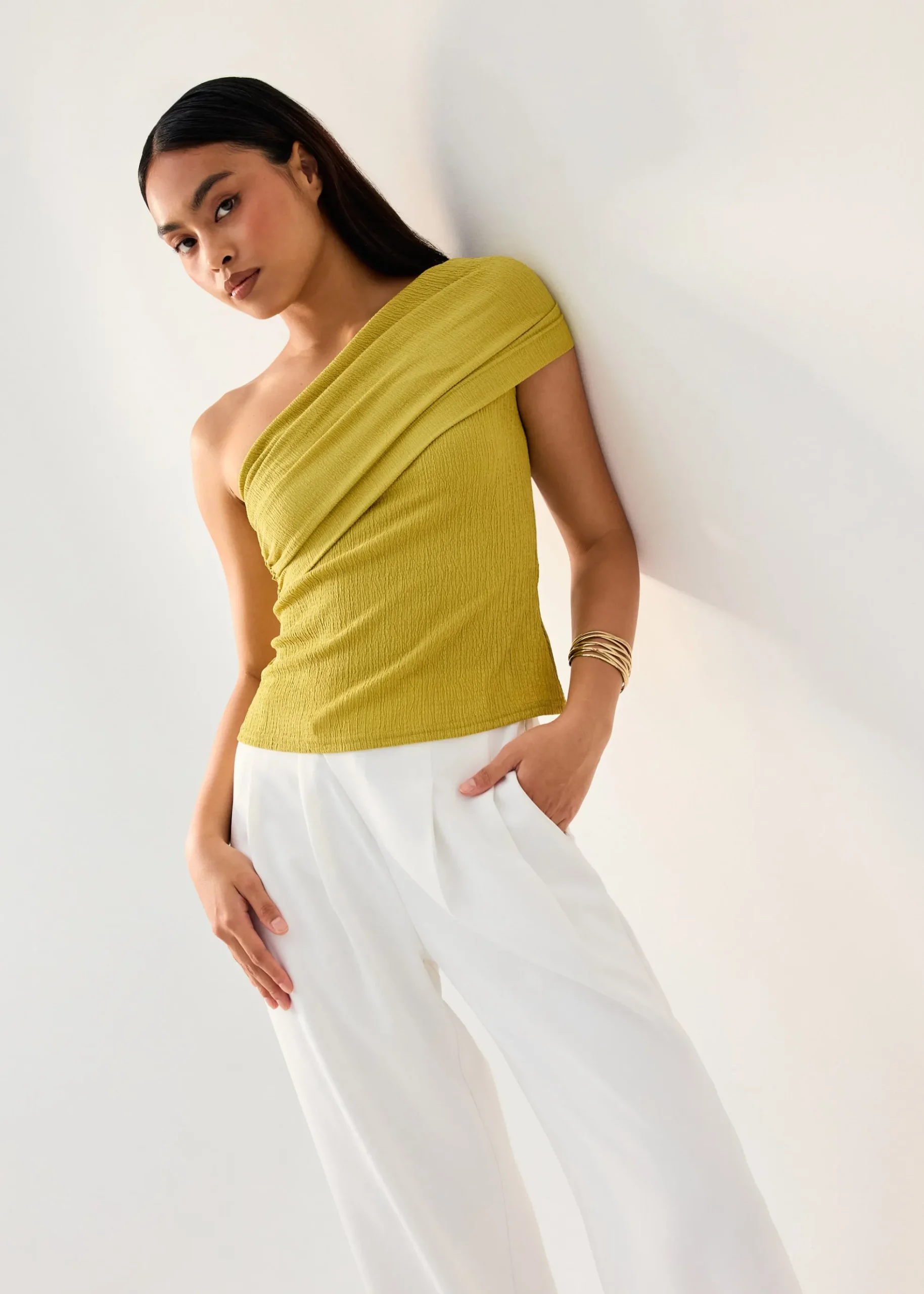 Crinkled Jersey Asymmetric Fitted Top