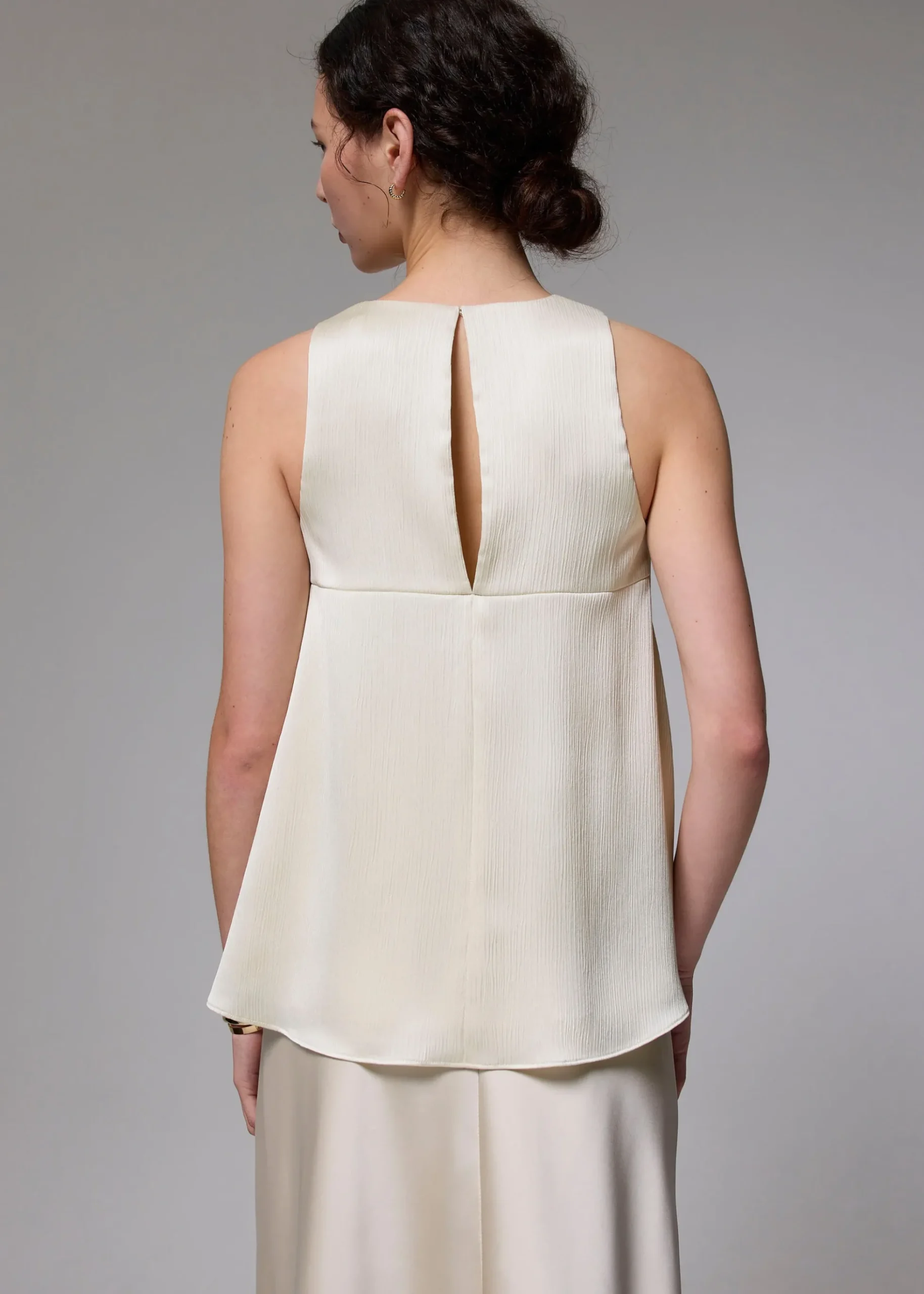 Crinkled Satin Trapeze Shell Top