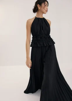 Crinkled Sheer Peplum Halter Top