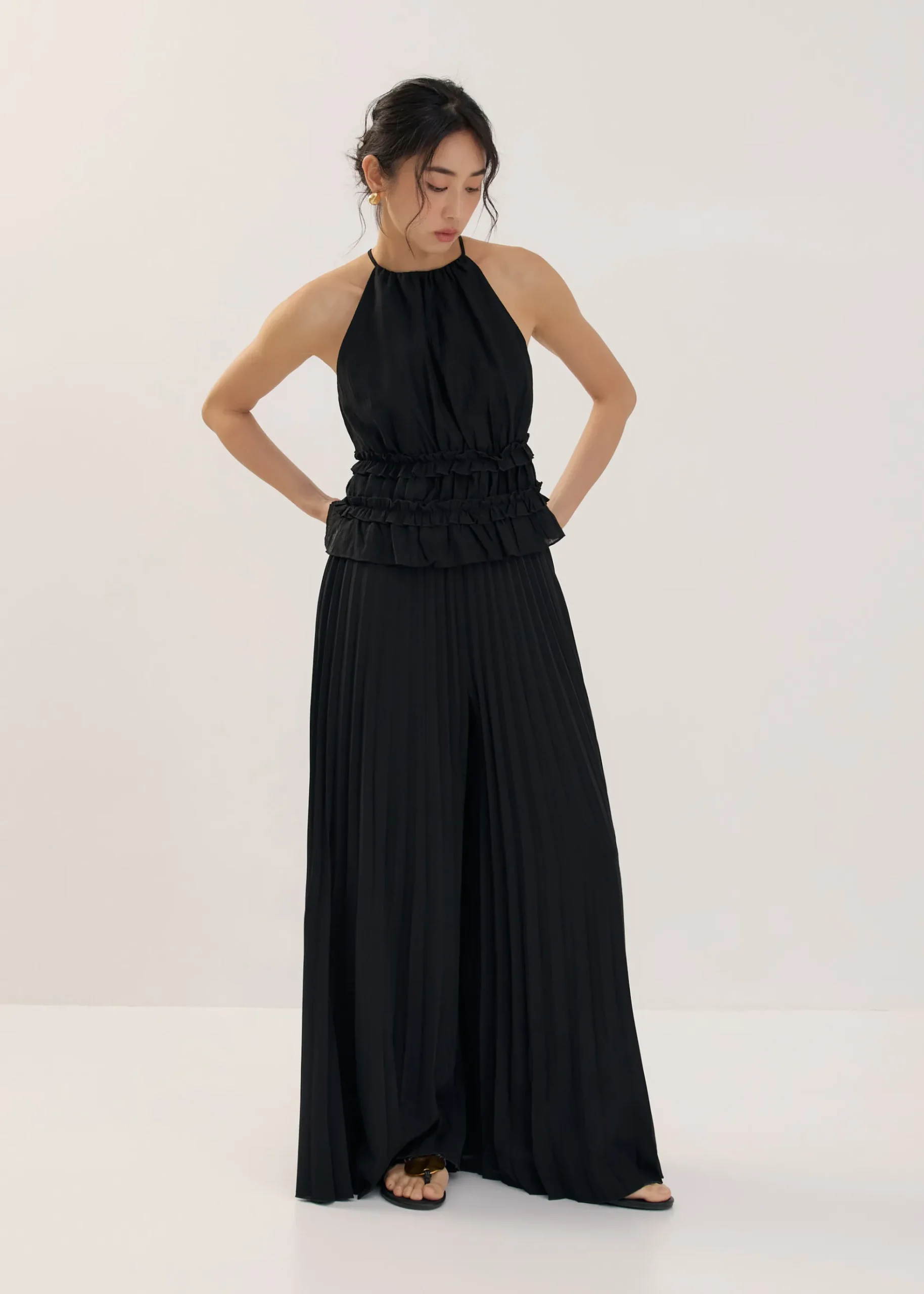 Crinkled Sheer Peplum Halter Top