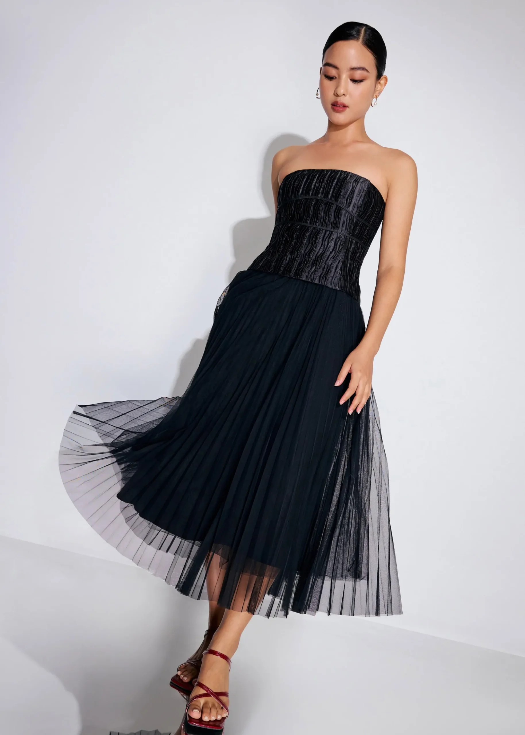 Crinkled Tube Fit & Flare Midaxi Dress