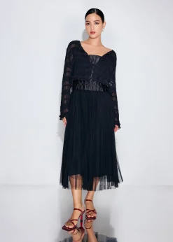 Crinkled Tube Fit & Flare Midaxi Dress