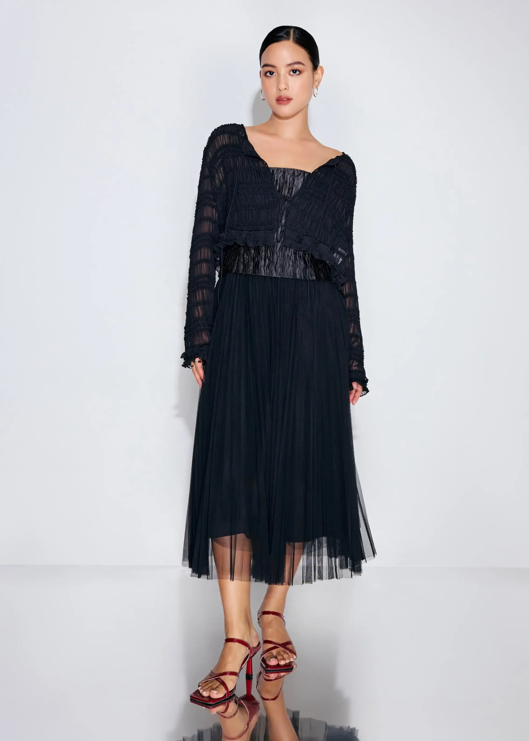 Crinkled Tube Fit & Flare Midaxi Dress