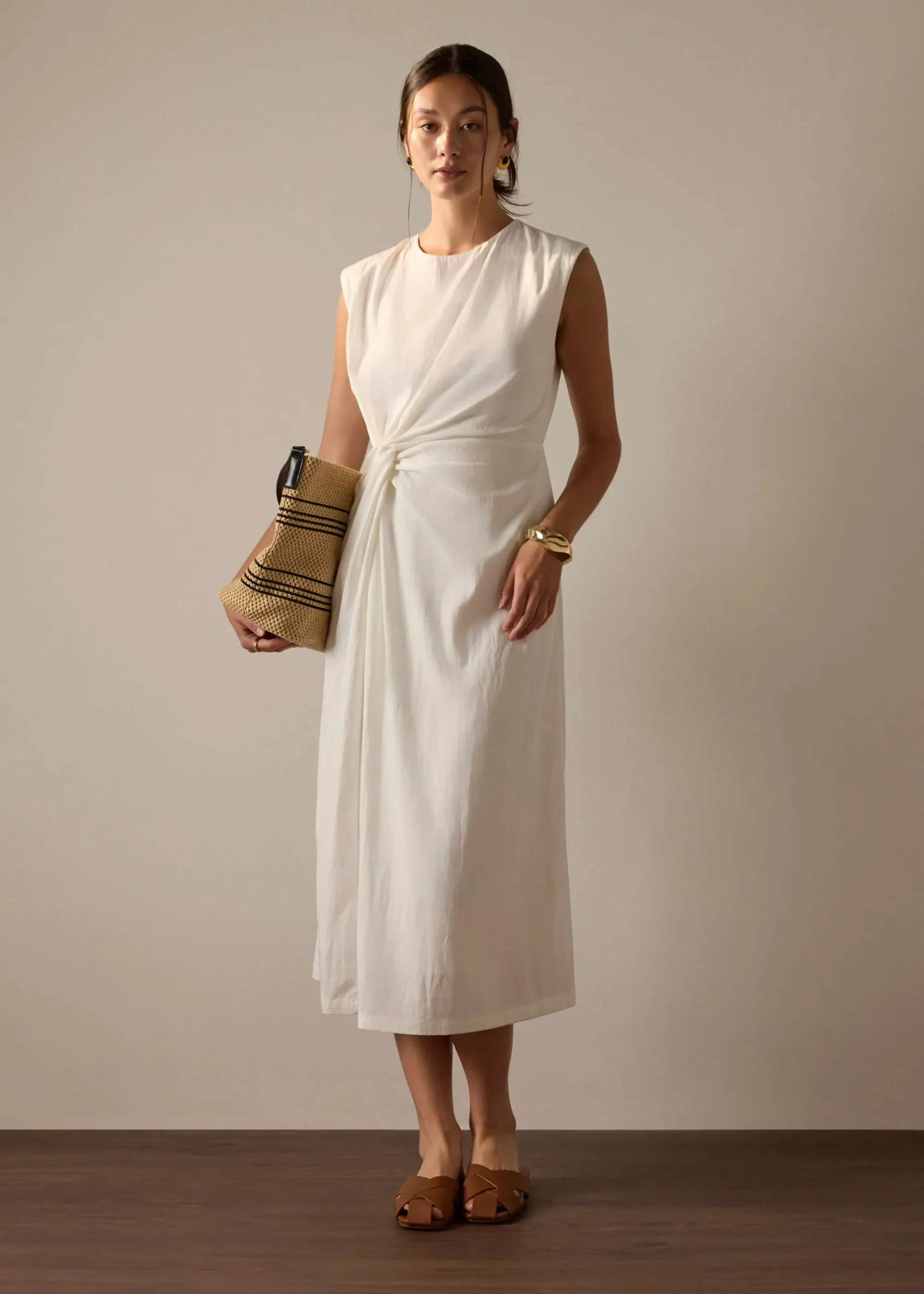 Crinkled Twist Knot Midaxi Dress