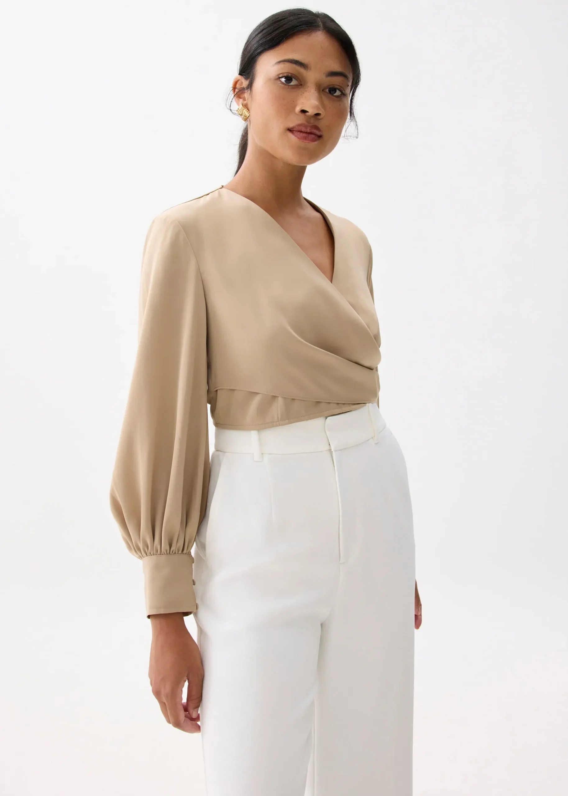 Cropped V-neck Wrap Top