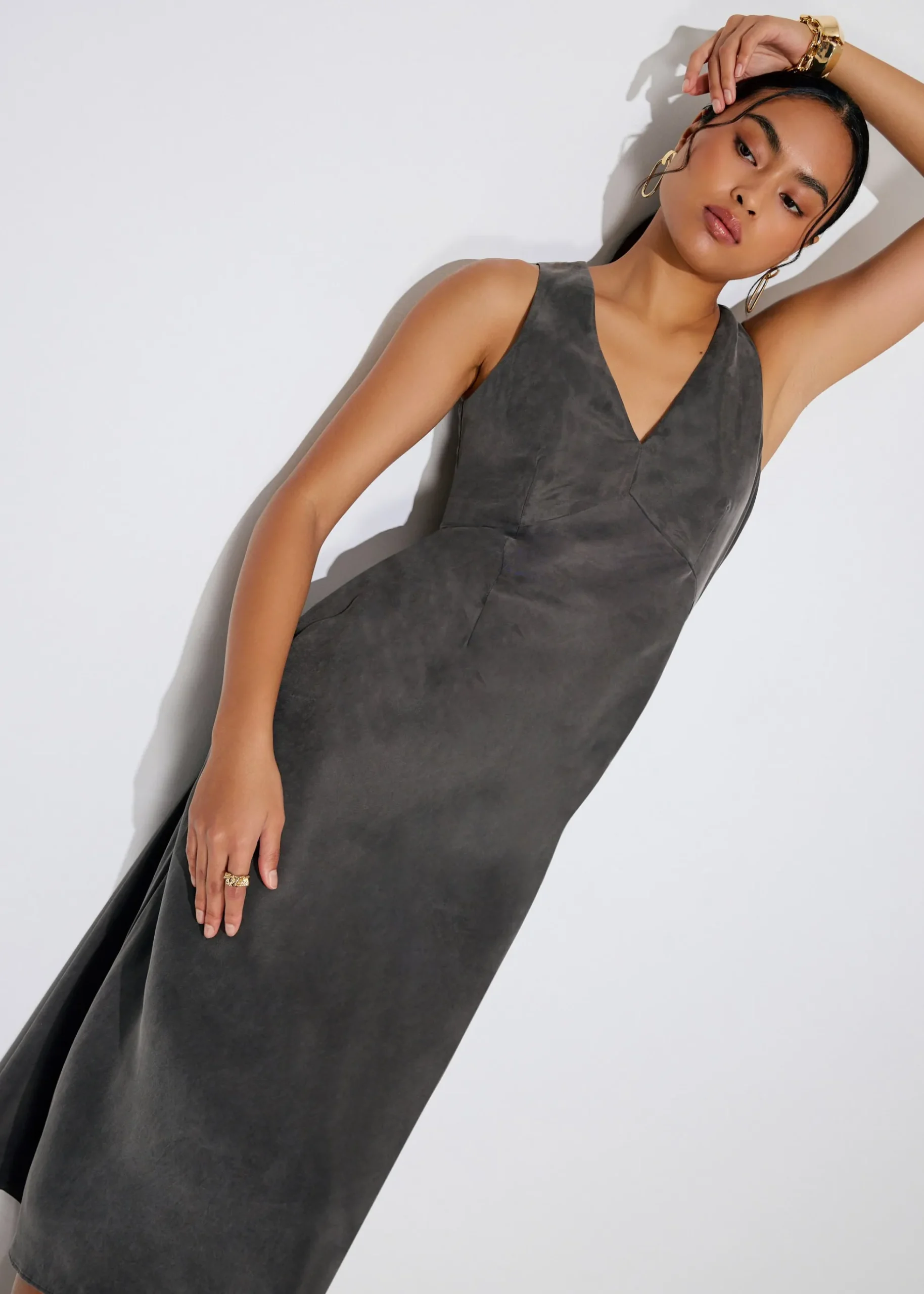 Cupro V-Neck Bias Cut Midaxi Dress