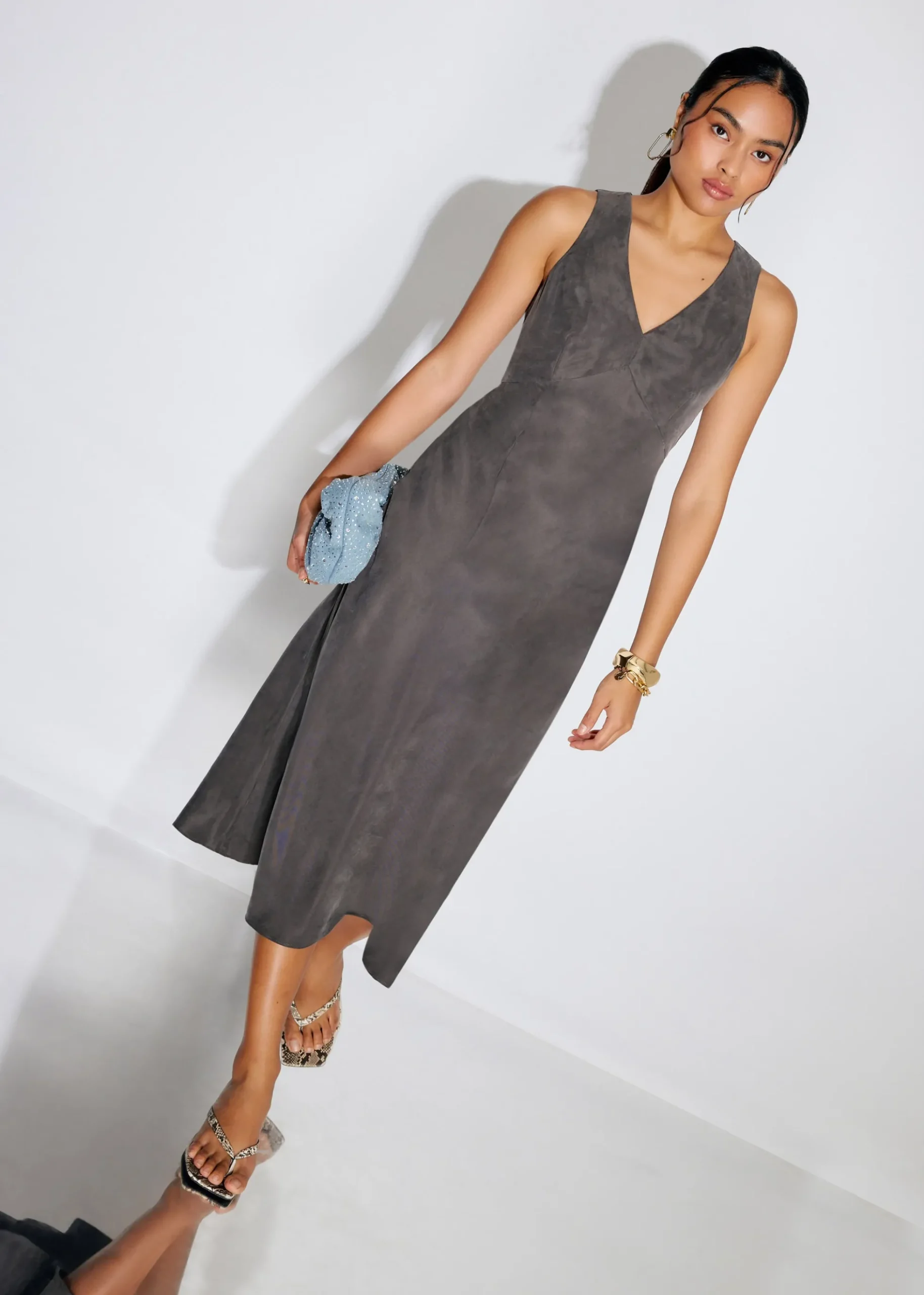 Cupro V-Neck Bias Cut Midaxi Dress