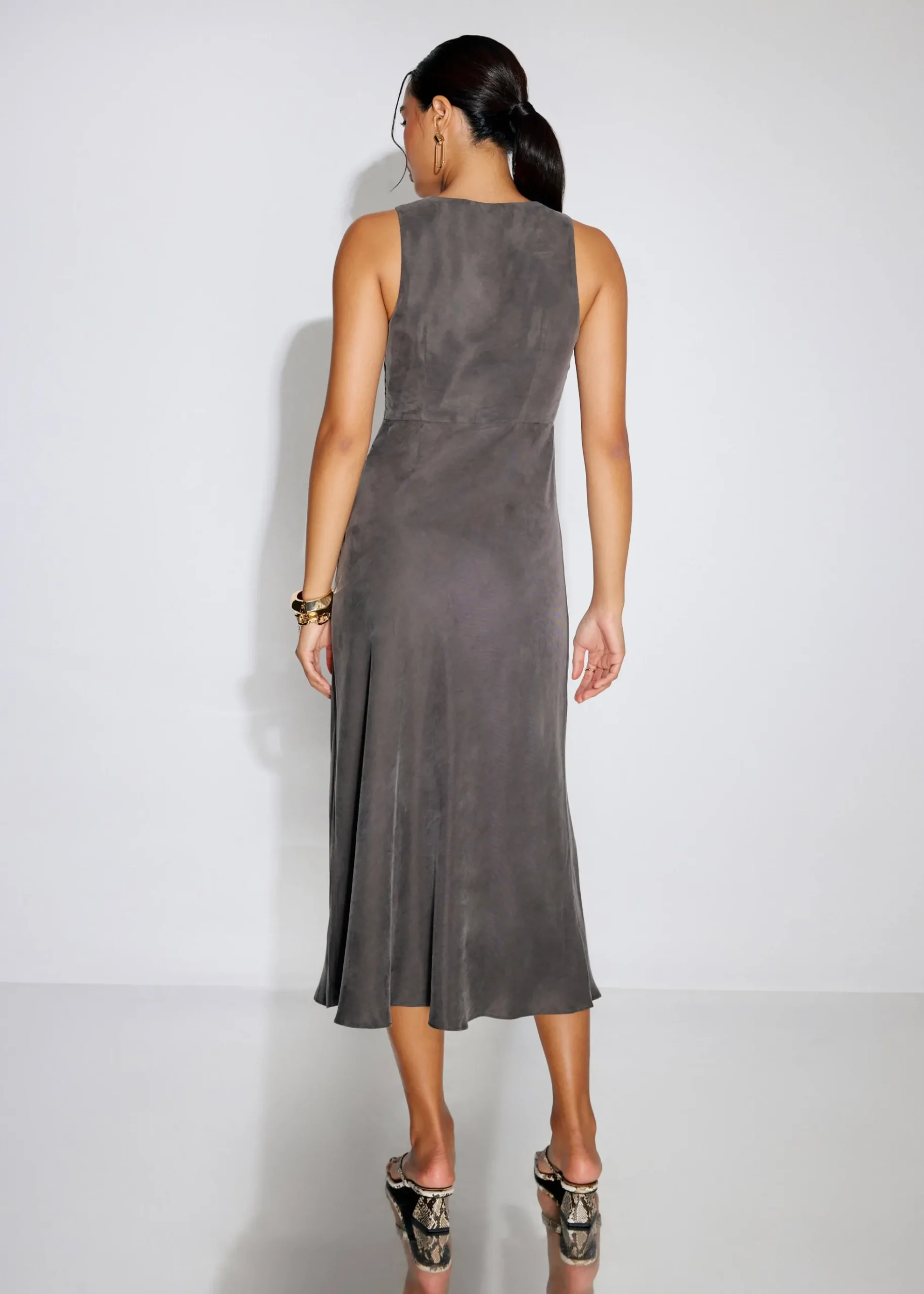 Cupro V-Neck Bias Cut Midaxi Dress