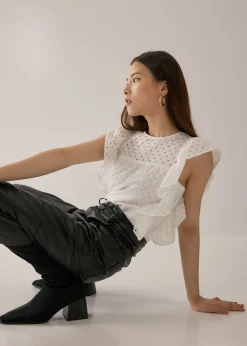 Daine Broderie Ruffle Sleeve Top