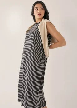 Davika Striped Jersey Drape Column Dress