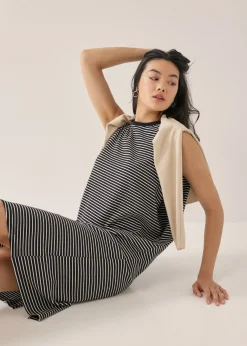 Davika Striped Jersey Drape Column Dress