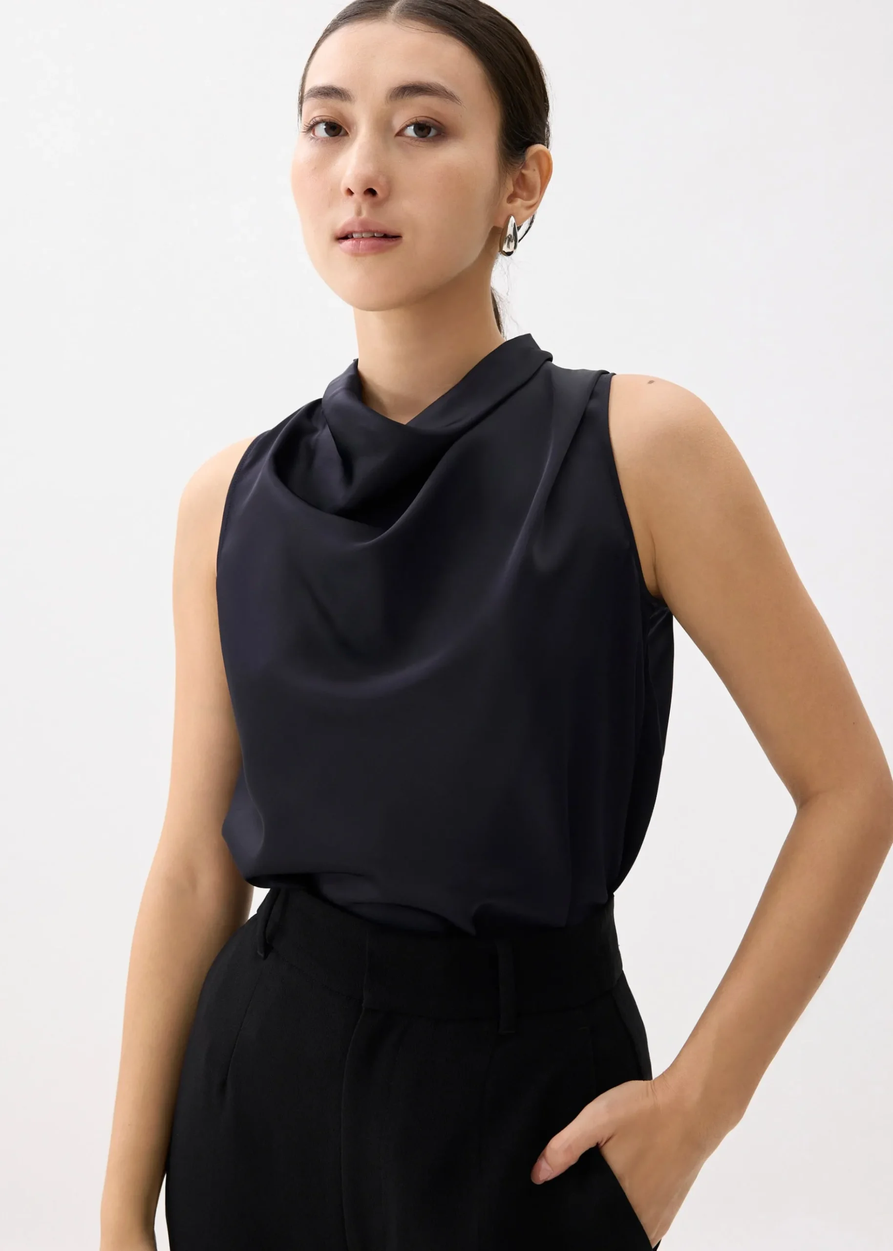 Daya Satin High Cowl Neck Top