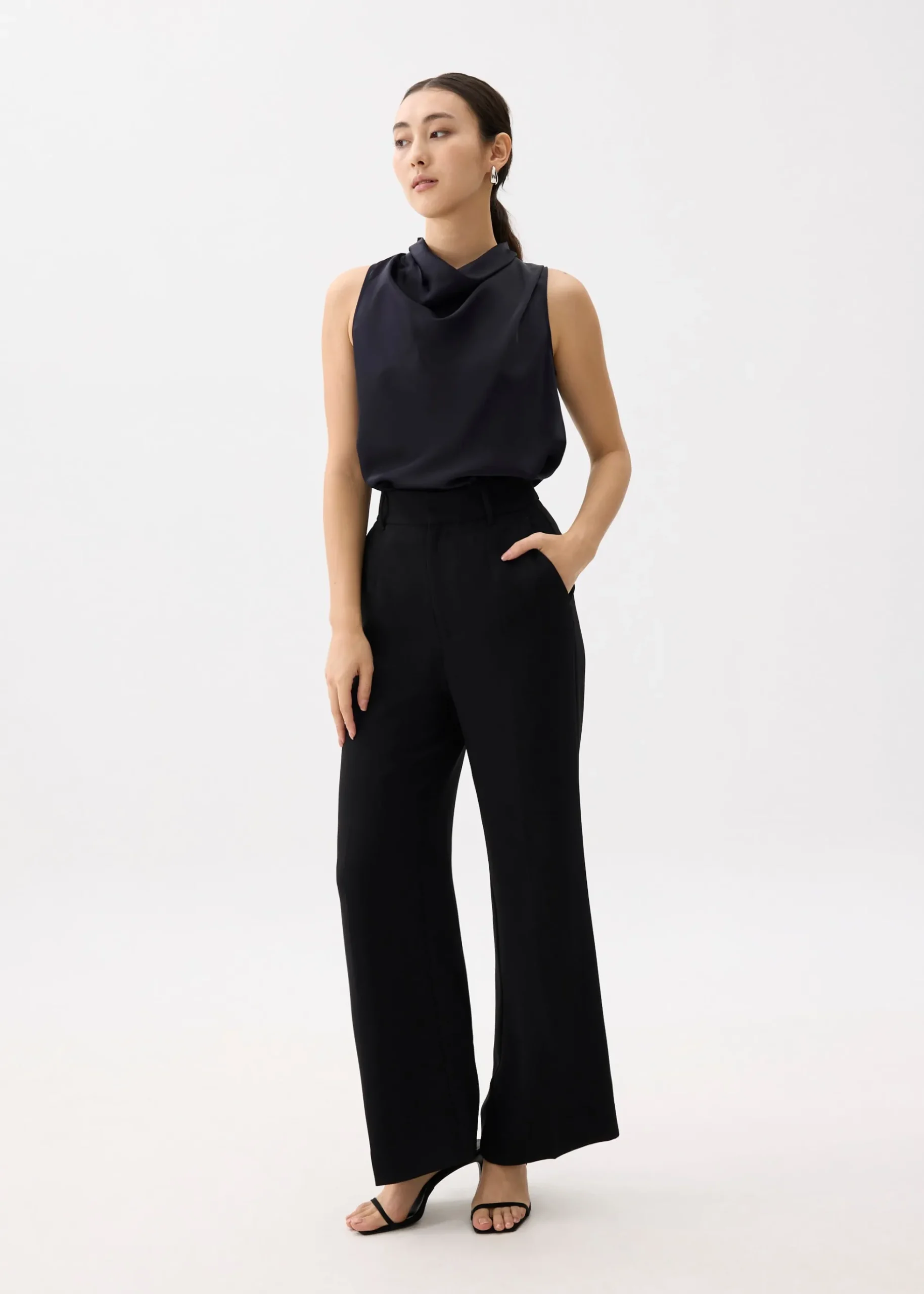 Daya Satin High Cowl Neck Top