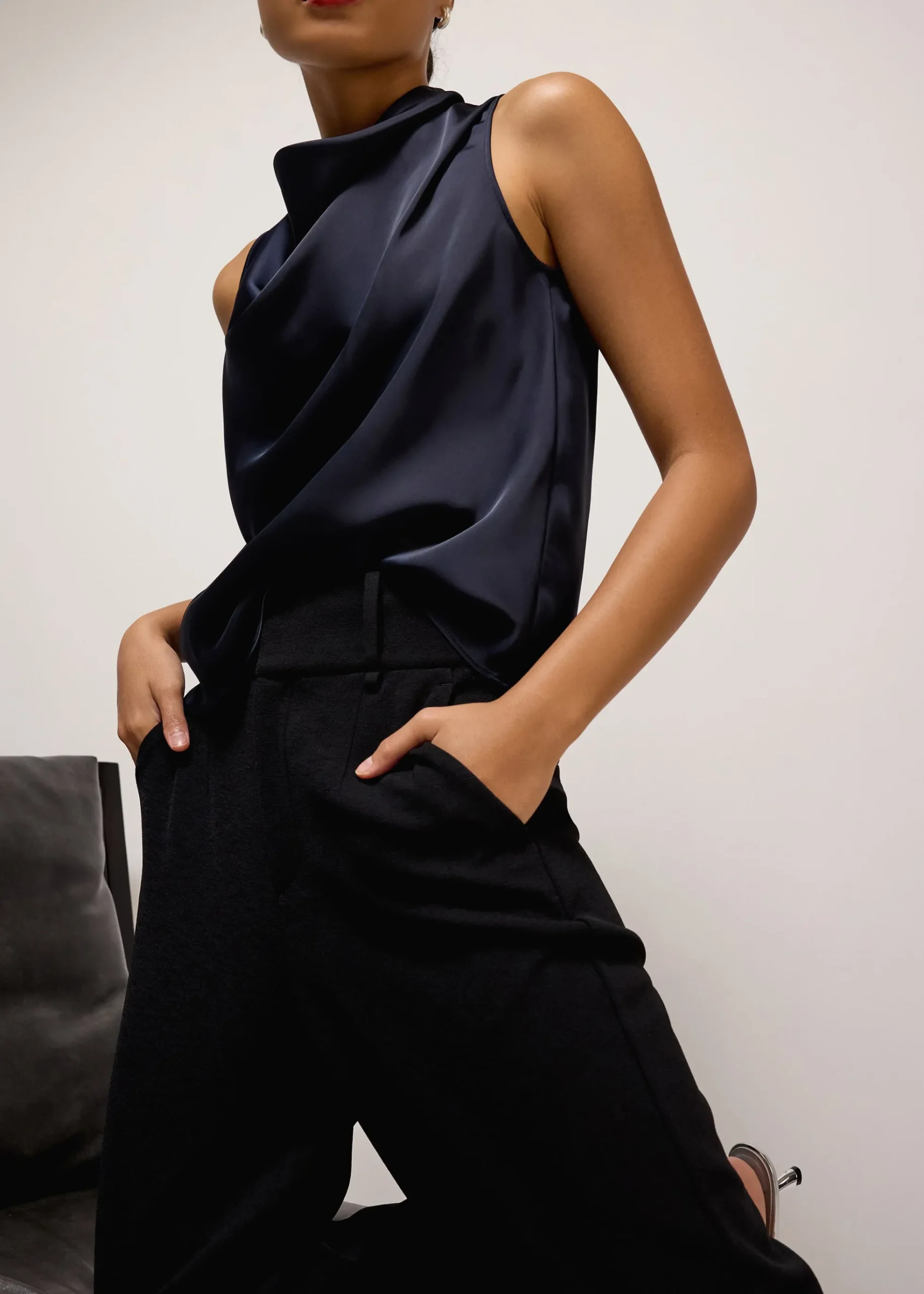 Daya Satin High Cowl Neck Top