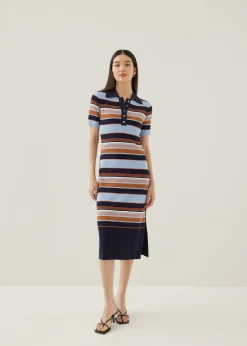 Deluna Striped Collared Column Midi Dress