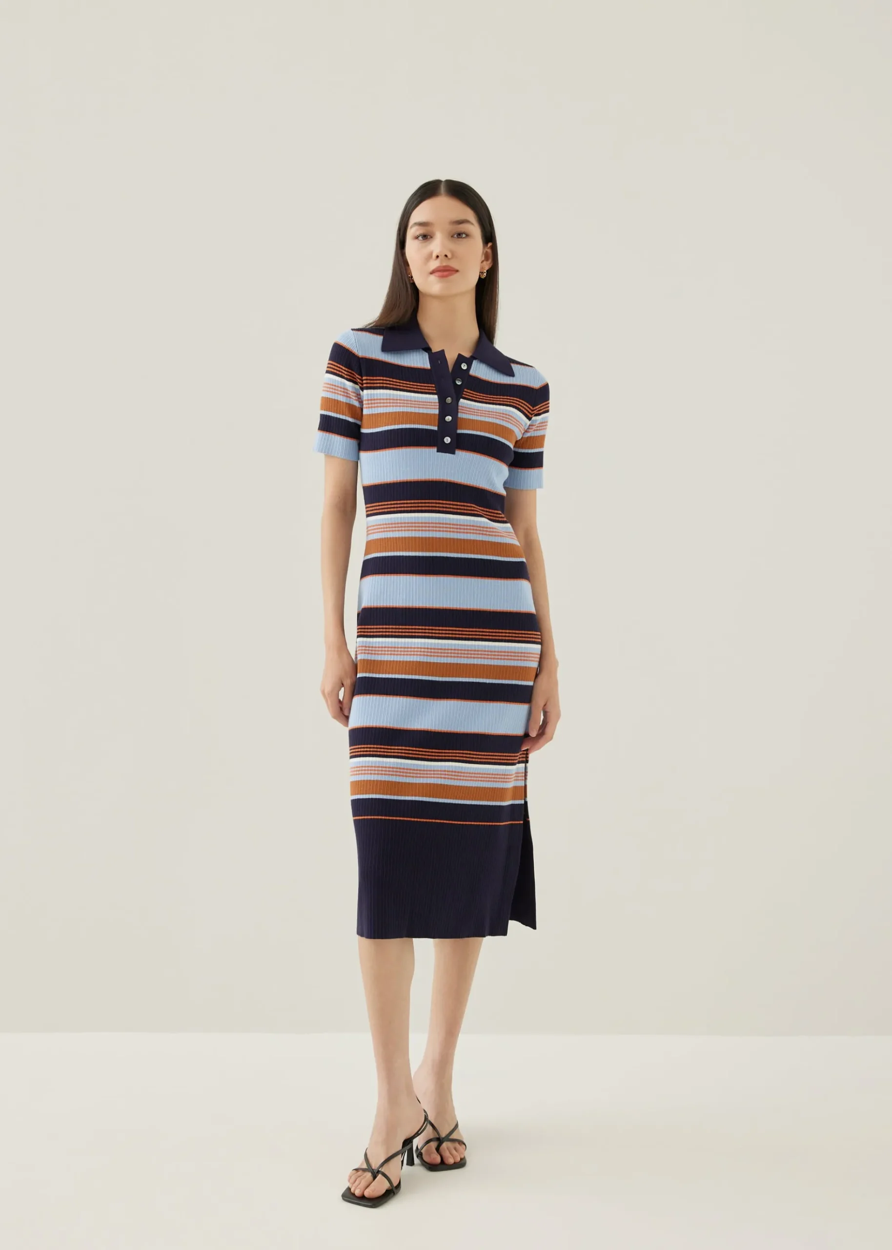 Deluna Striped Collared Column Midi Dress