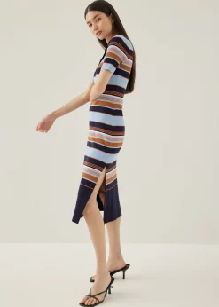 Deluna Striped Collared Column Midi Dress
