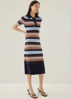 Deluna Striped Collared Column Midi Dress
