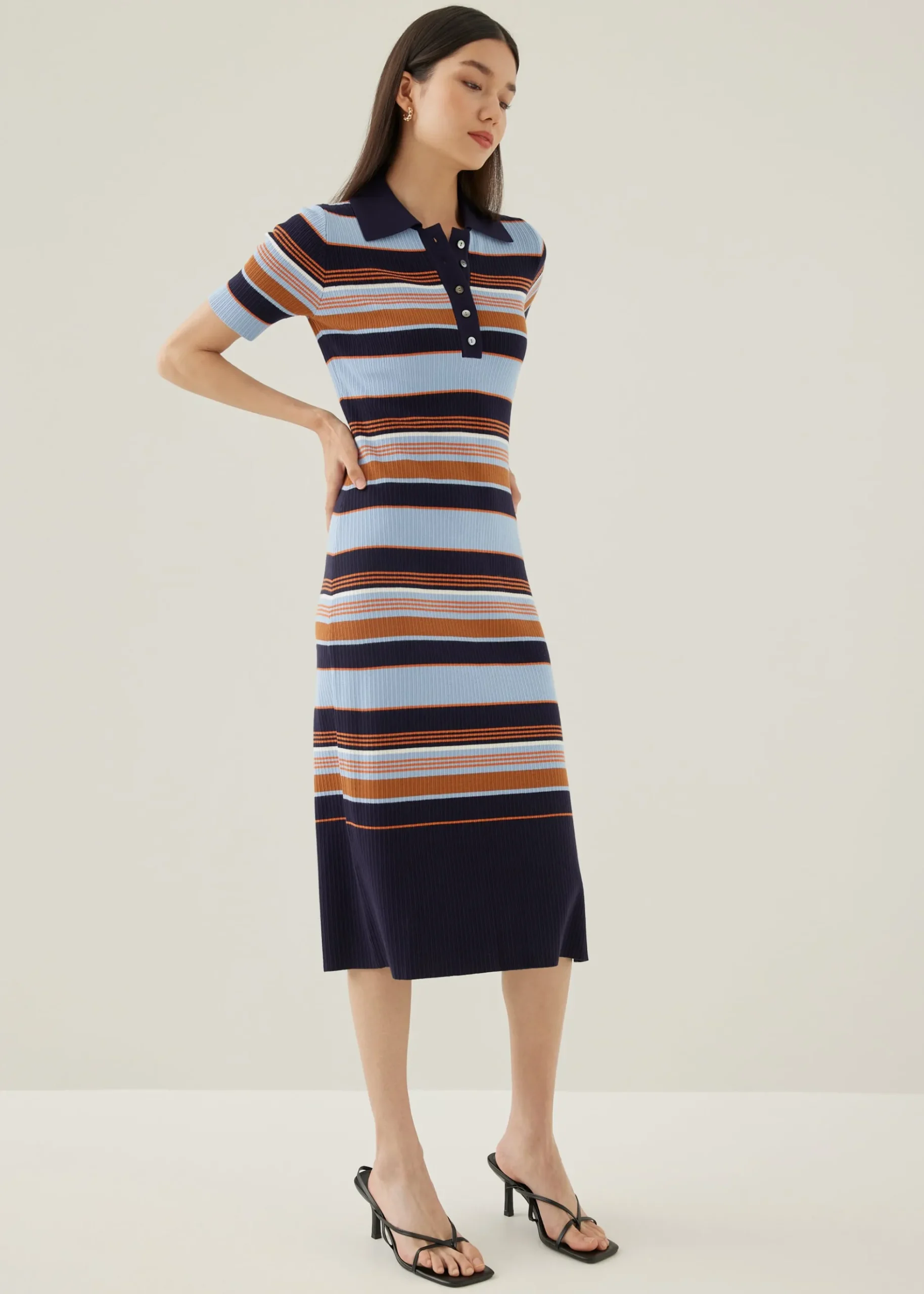 Deluna Striped Collared Column Midi Dress