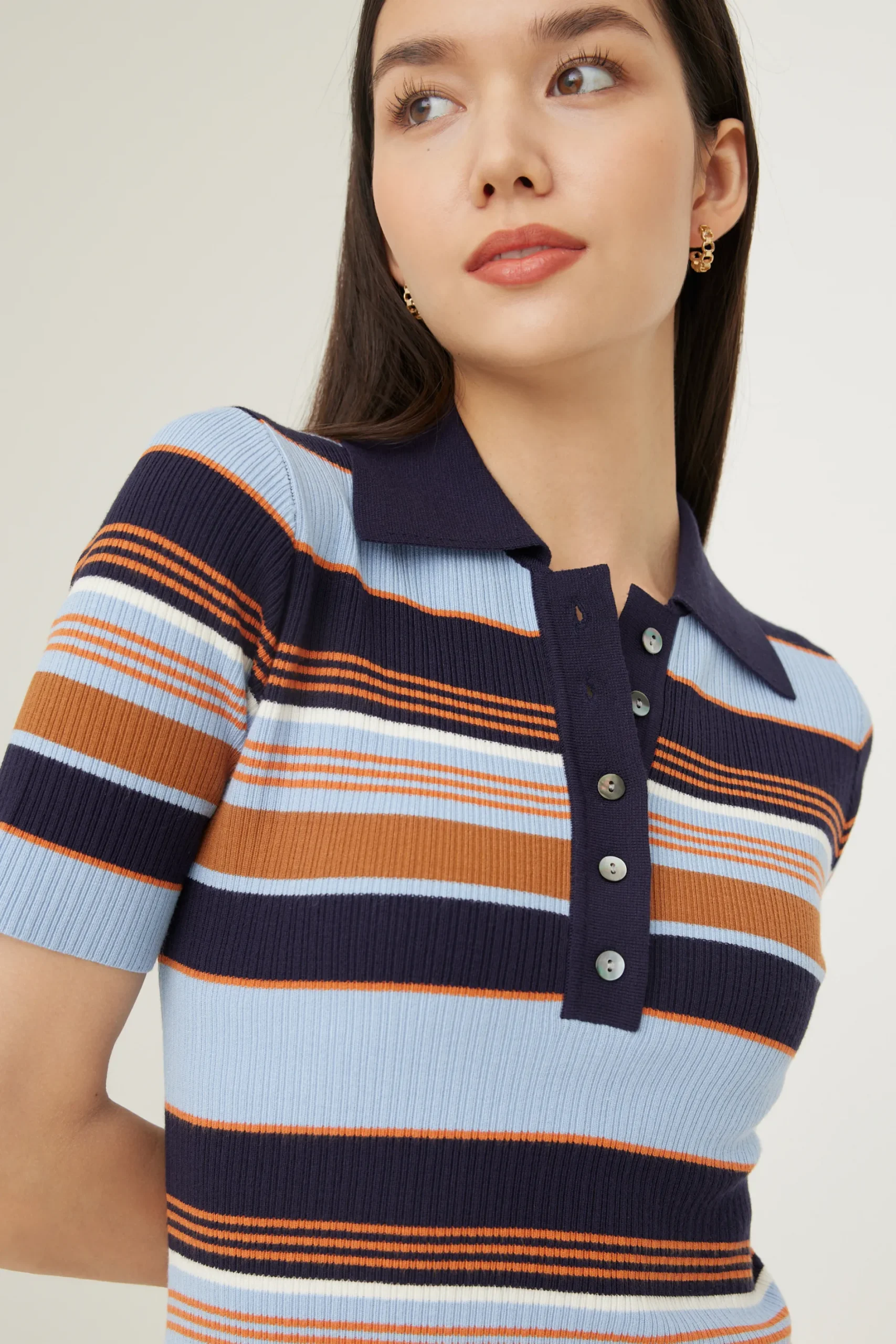 Deluna Striped Collared Column Midi Dress